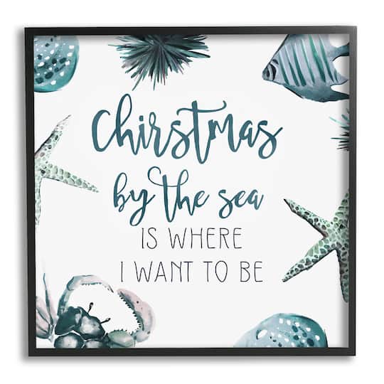 Stupell Industries Christmas By The Sea Nautical Black Framed Giclee Art